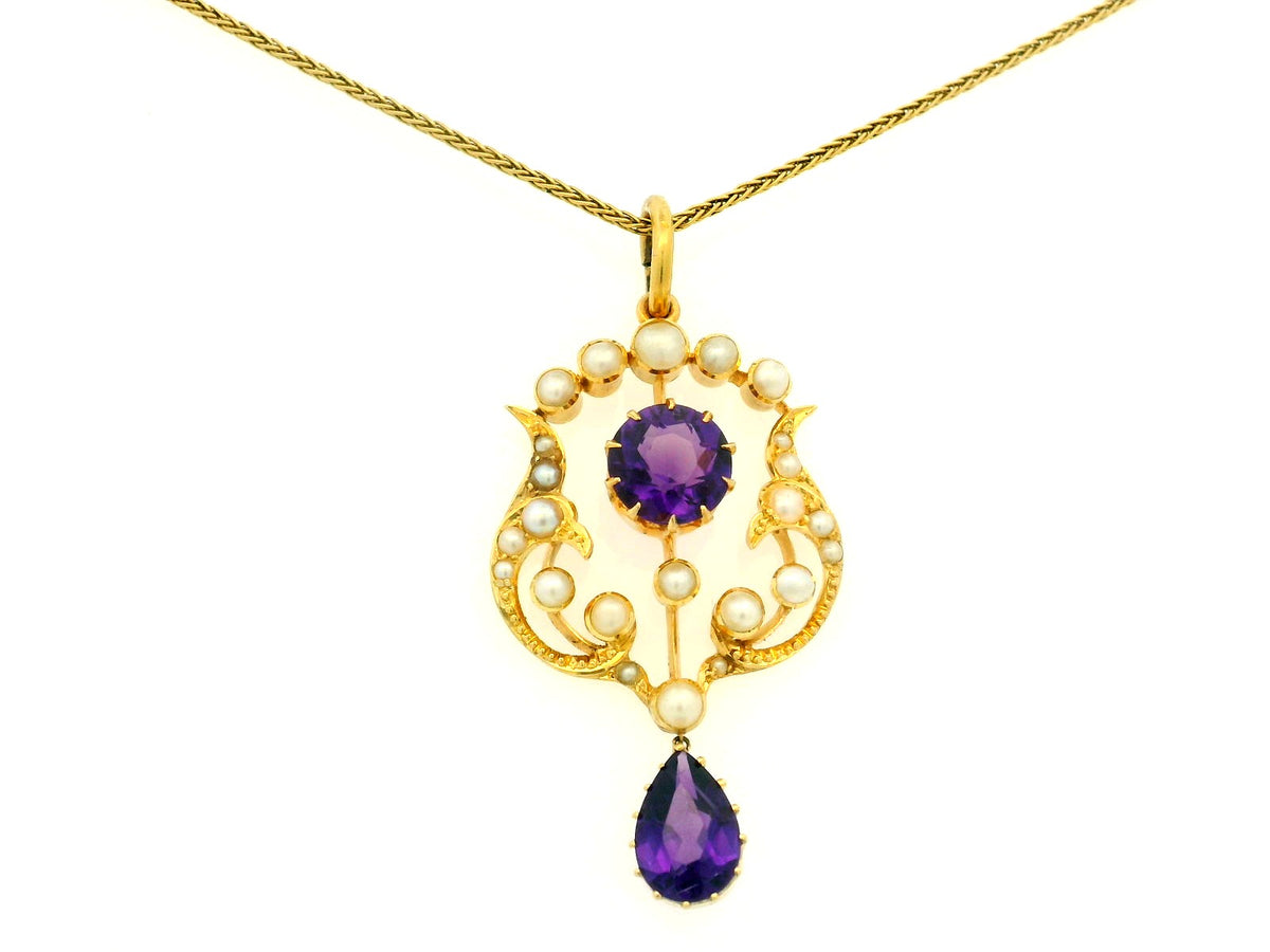 VICTORIAN AMETHYST &amp; PEARL PENDANT 15CT GOLD