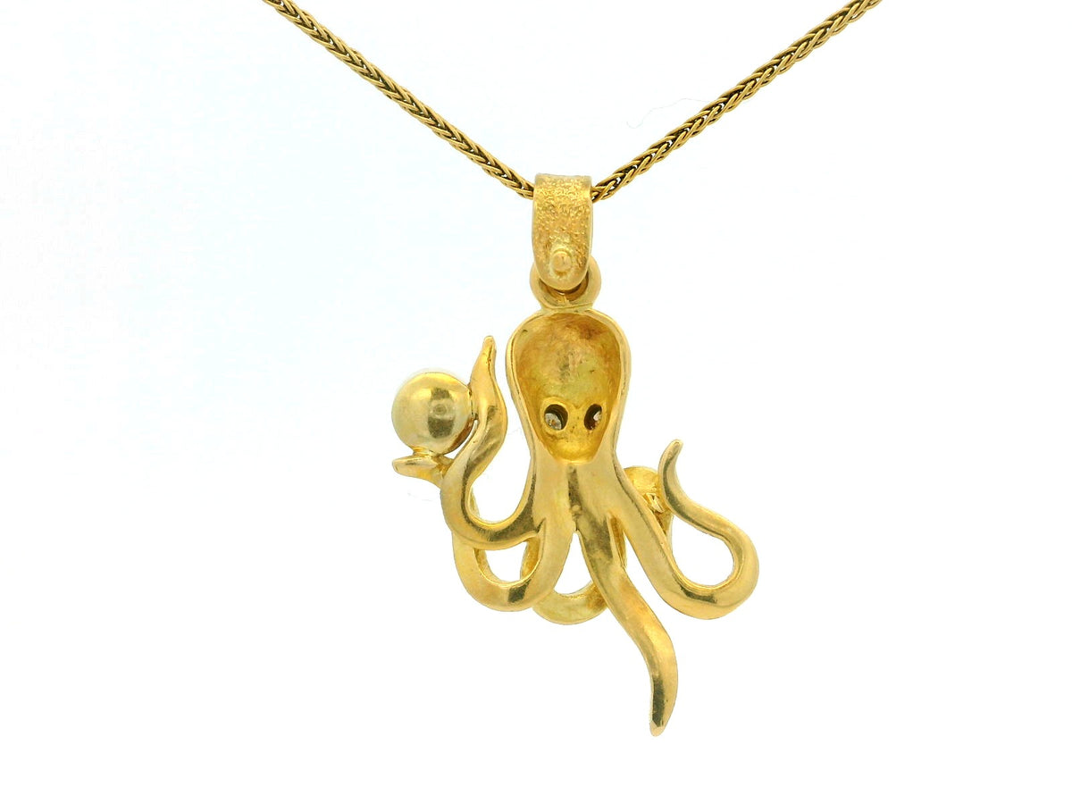 VINTAGE DIAMOND &amp; PEARL OCTOPUS PENDANT 18CT GOLD
