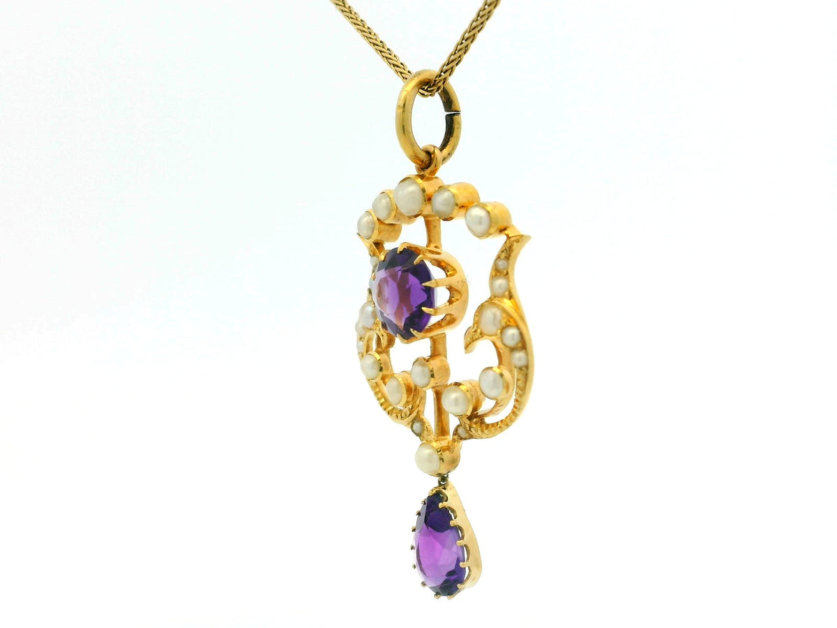 VICTORIAN AMETHYST &amp; PEARL PENDANT 15CT GOLD