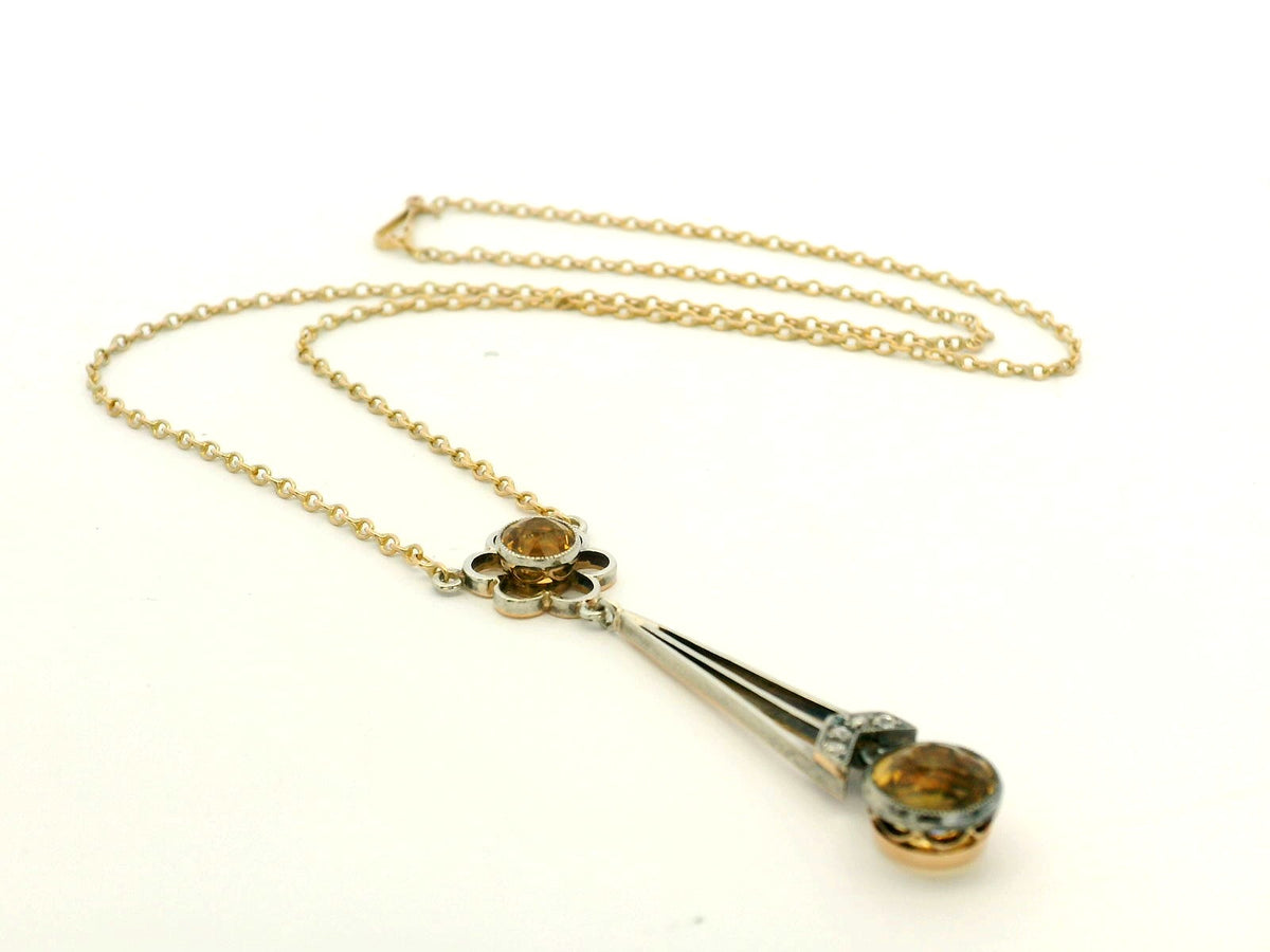 EDWARDIAN CITRINE &amp; DIAMOND LAVALIERE SILVER &amp; 9ct GOLD