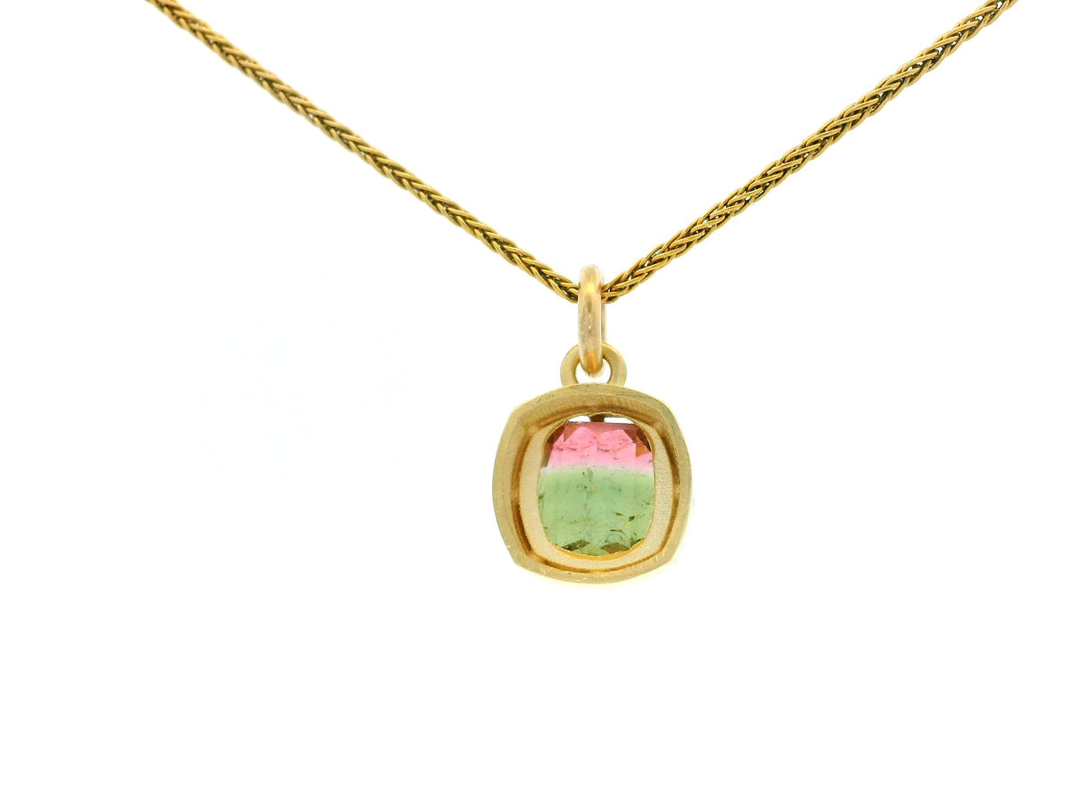 BESPOKE CUSHION CUT WATERMELON TOURMALINE 10CT GOLD
