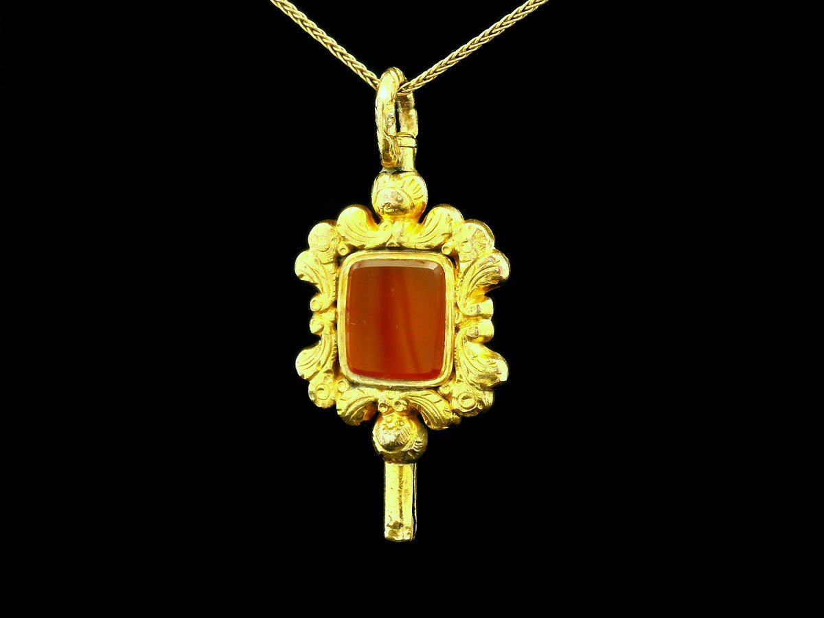 GEORGIAN c1820 GILT CARNELIAN WATCH WINDER