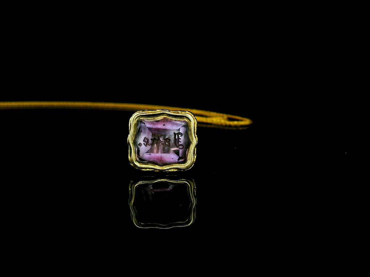 ANTIQUE VICTORIAN AMETHYST INTAGLIO FOB SEAL 9ct GOLD
