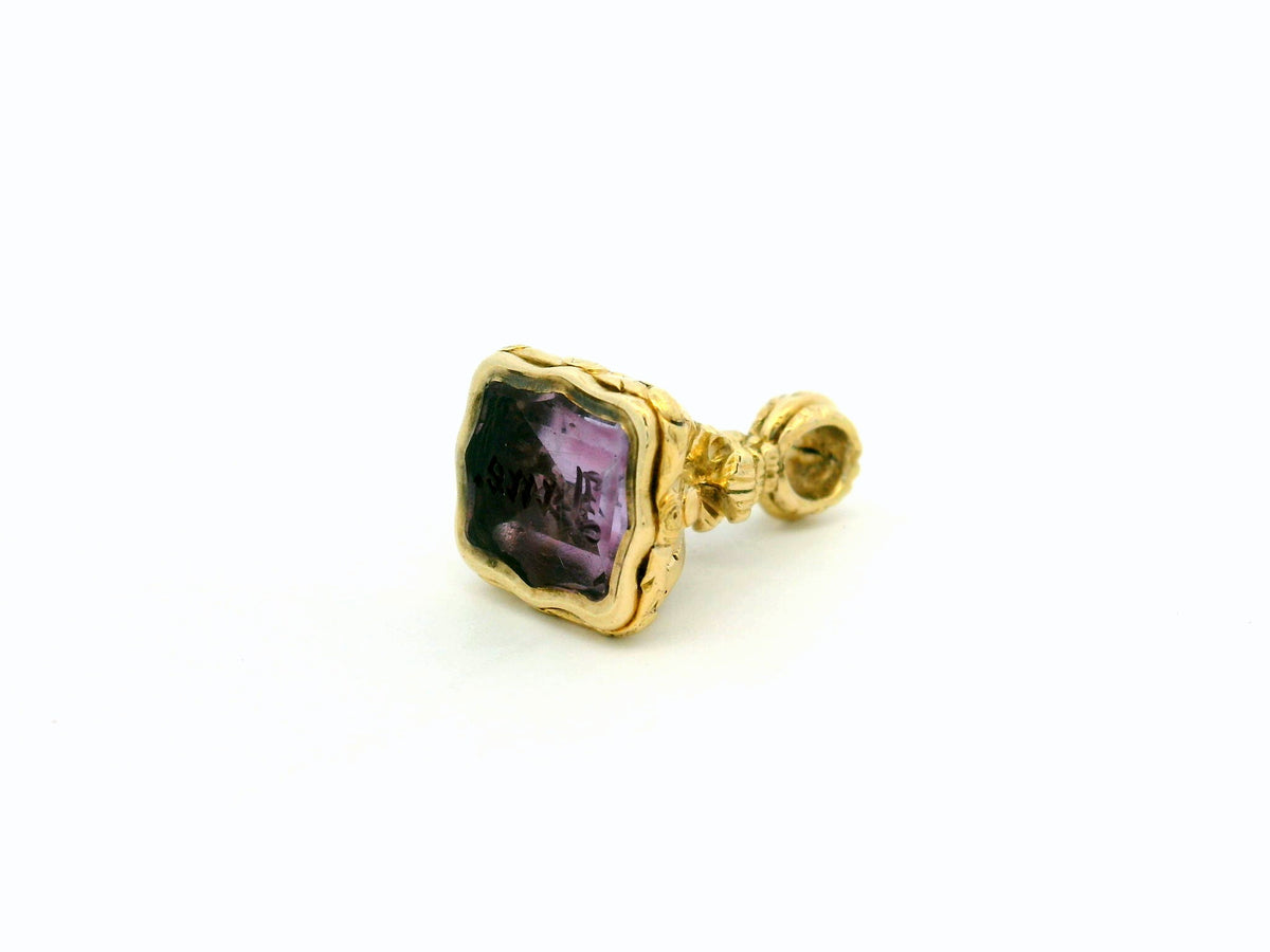 ANTIQUE VICTORIAN AMETHYST INTAGLIO FOB SEAL 9ct GOLD