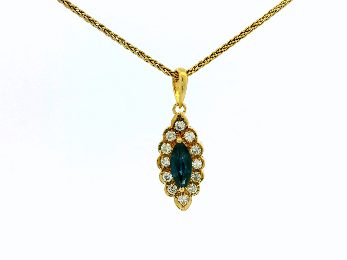 MODERN SAPPHIRE &amp; DIAMOND PENDANT 18ct GOLD