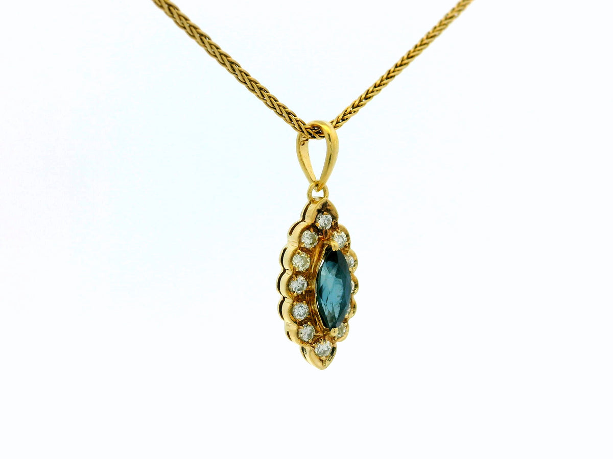 MODERN SAPPHIRE &amp; DIAMOND PENDANT 18ct GOLD