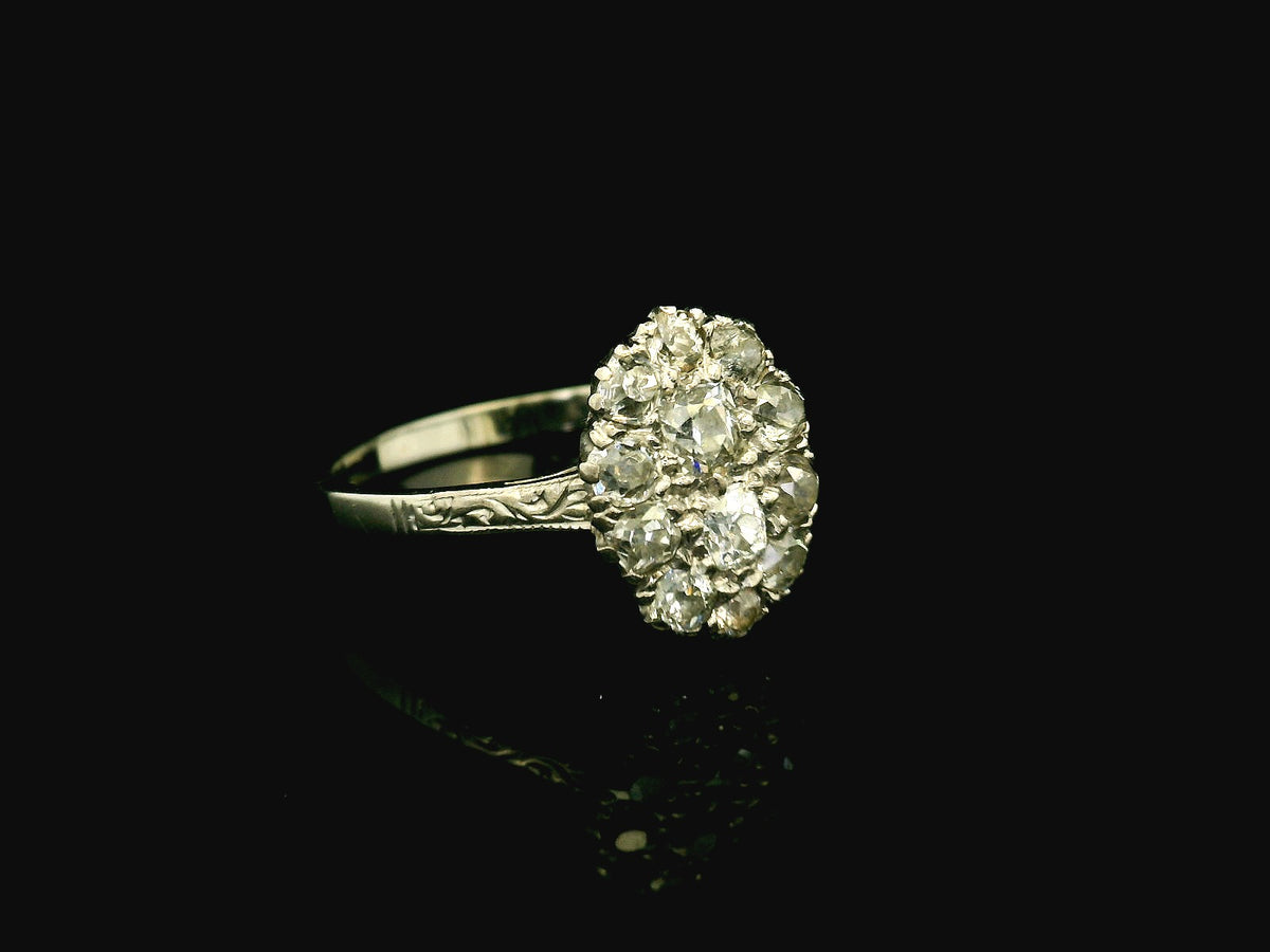 ANTIQUE 1.07ct DIAMOND CLUSTER RING 18ct GOLD