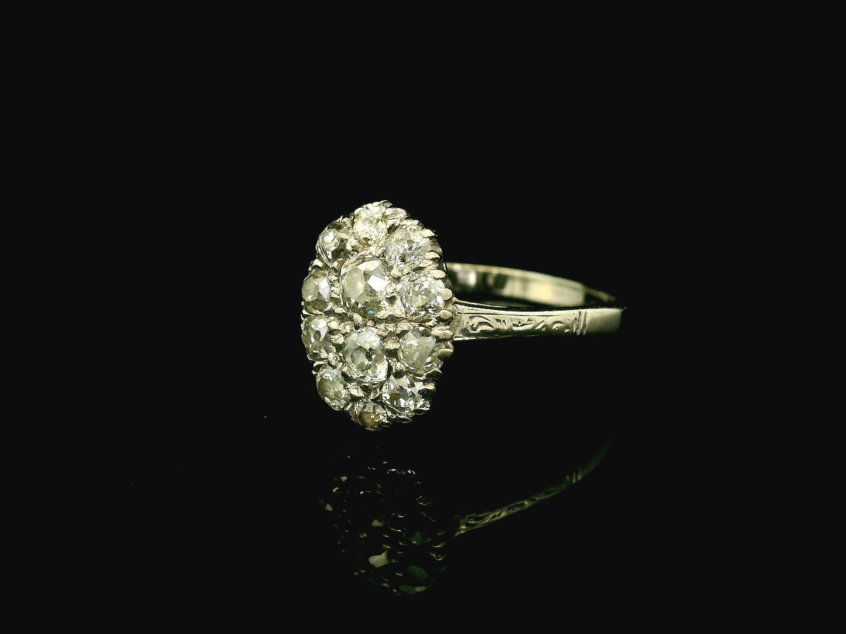 ANTIQUE 1.07ct DIAMOND CLUSTER RING 18ct GOLD