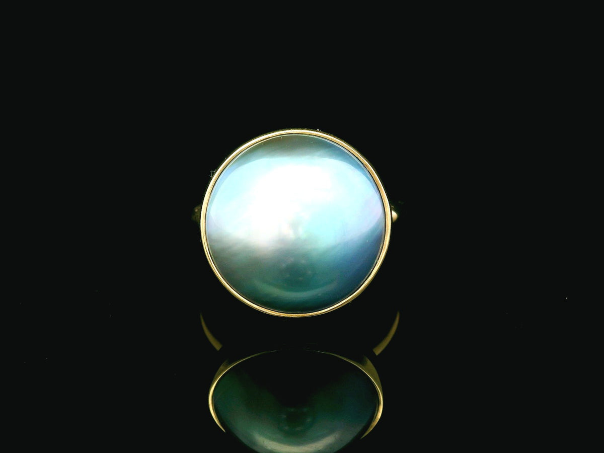 VINTAGE TAHITIAN PEACOCK MABE PEARL RING 9ct GOLD
