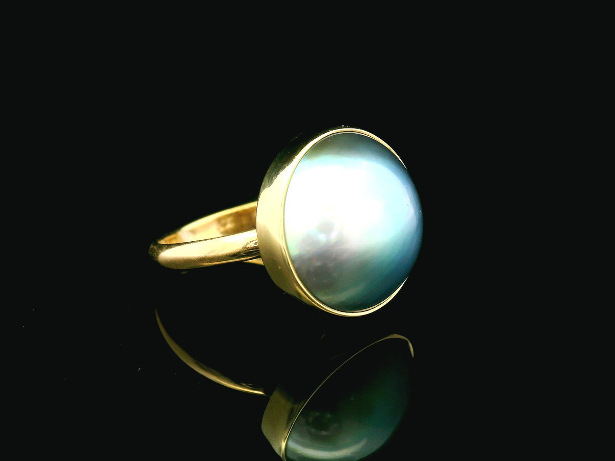 VINTAGE TAHITIAN PEACOCK MABE PEARL RING 9ct GOLD