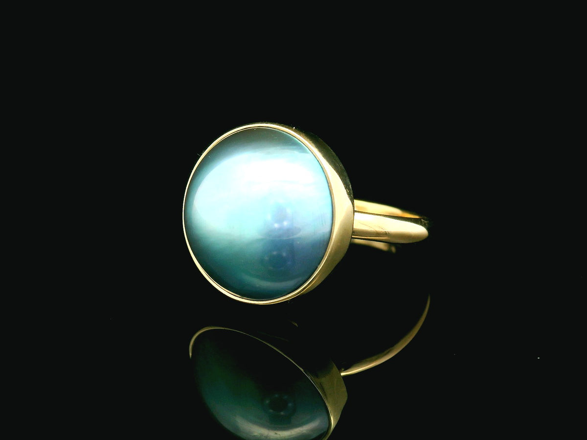 VINTAGE TAHITIAN PEACOCK MABE PEARL RING 9ct GOLD