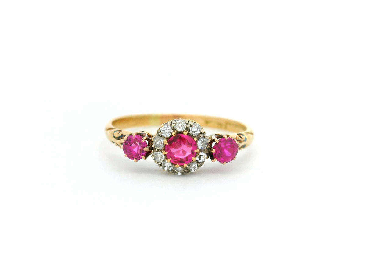 ANTIQUE VICTORIAN SYNTHETIC RUBY &amp; OLD CUT DIAMOND 18ct GOLD
