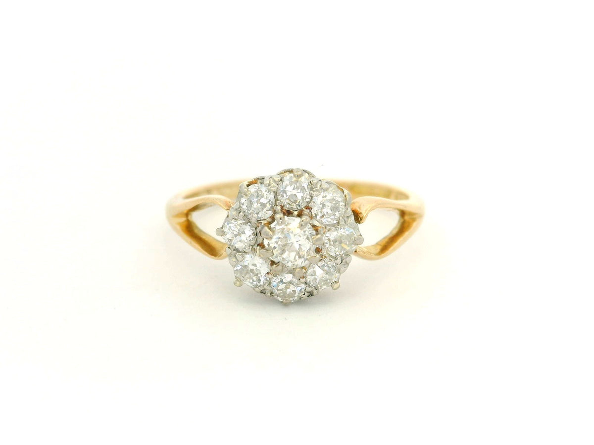 ANTIQUE .70ct DIAMOND DAISY RING 18CT GOLD &amp; PLATINUM