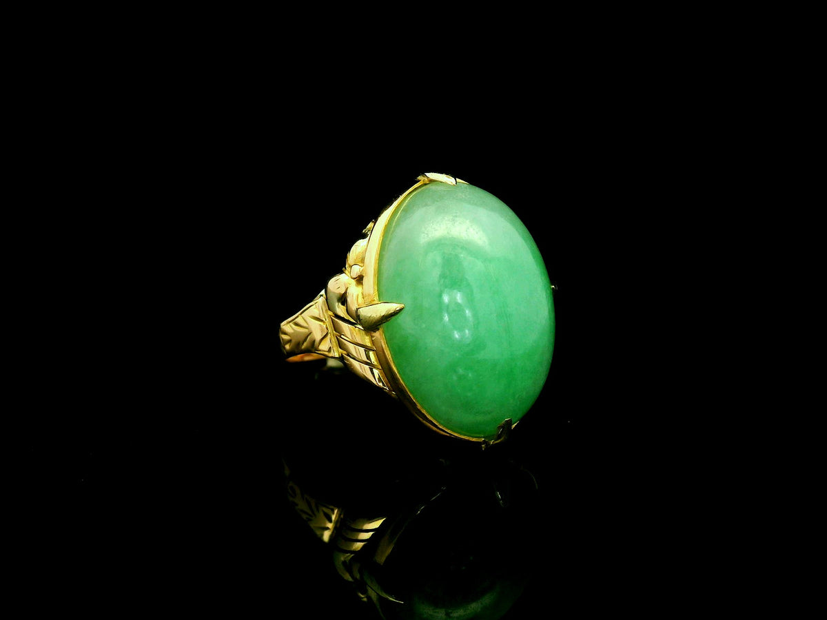 ANTIQUE ART DECO JADE RING 14CT GOLD