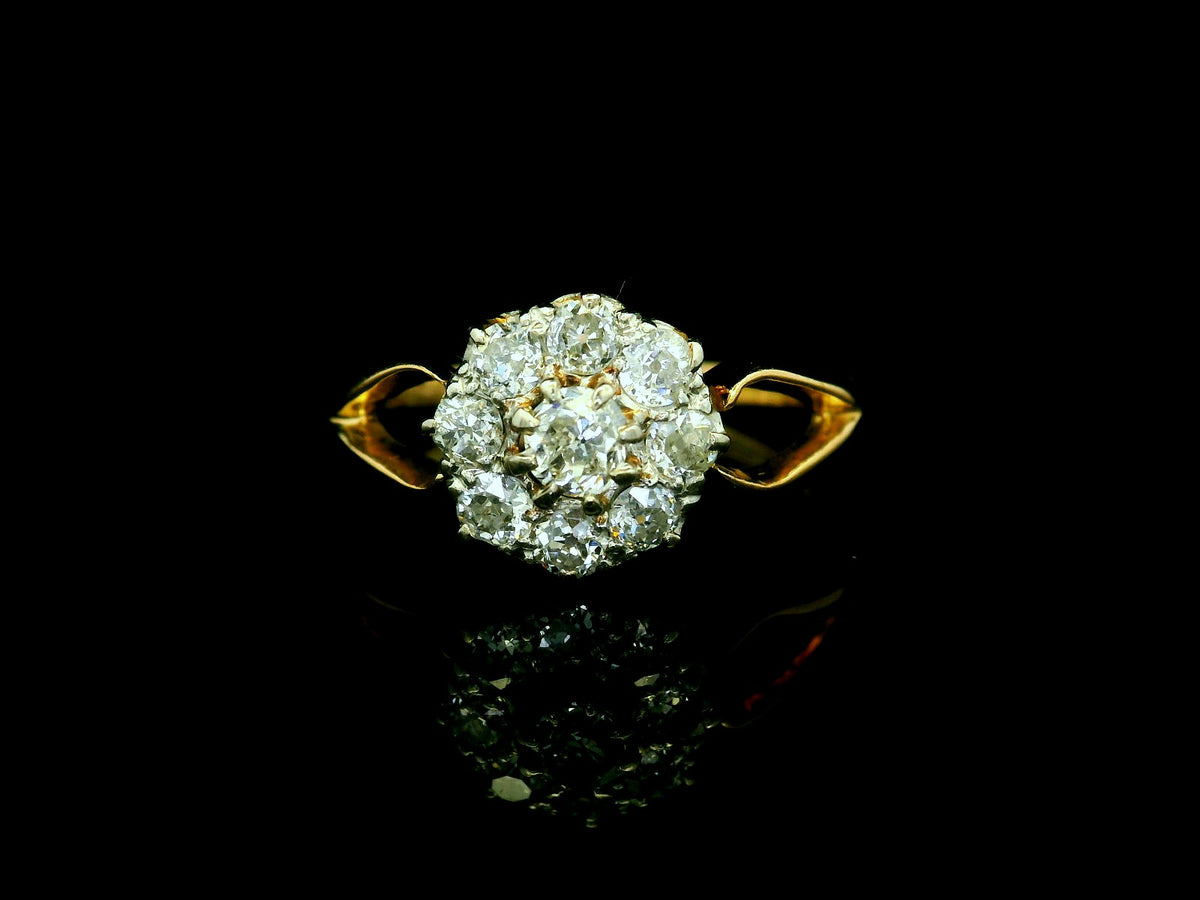 ANTIQUE .70ct DIAMOND DAISY RING 18CT GOLD &amp; PLATINUM