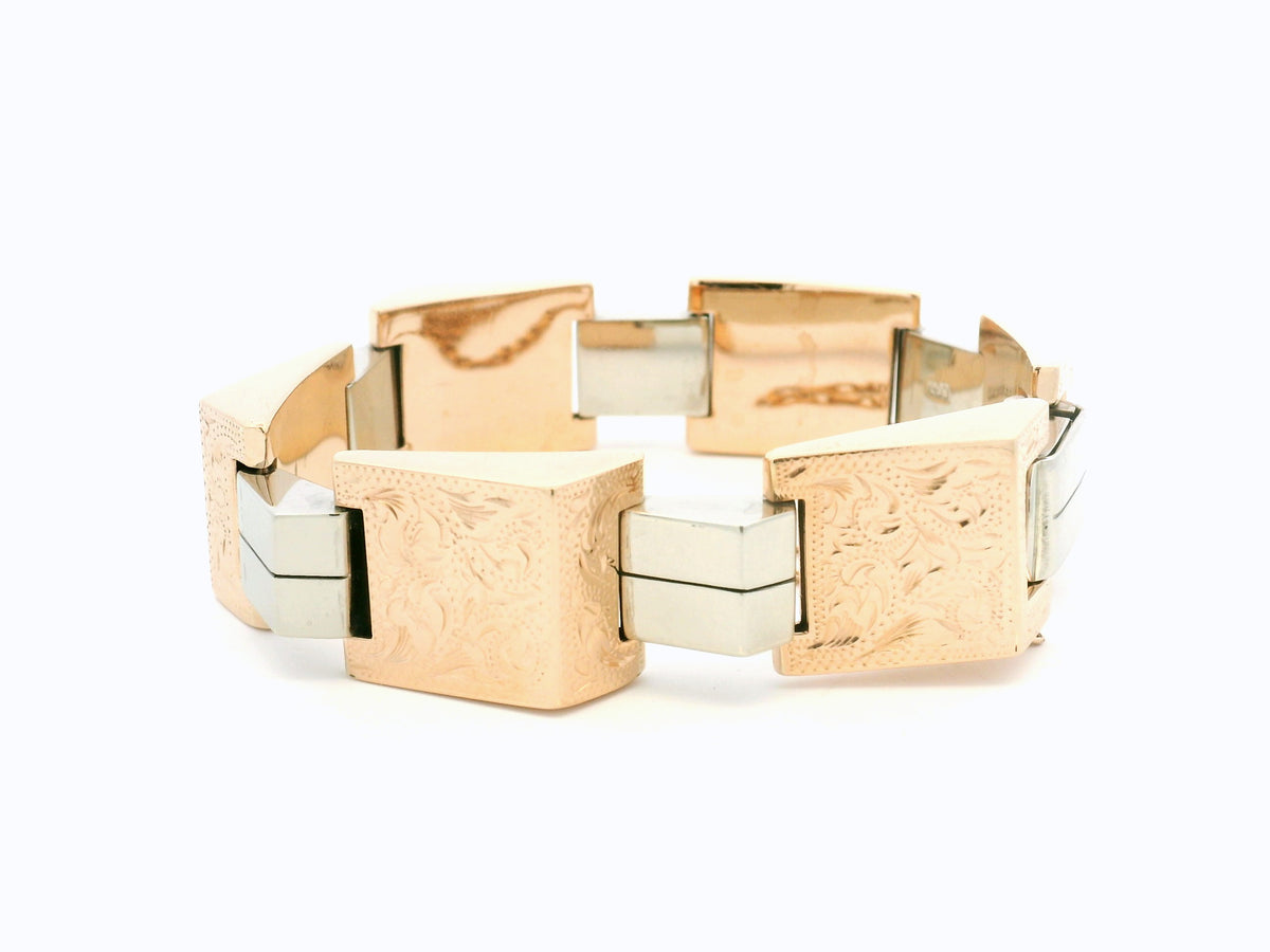 ANTIQUE EDWARDIAN TWO TONE 9ct GOLD BRACELET