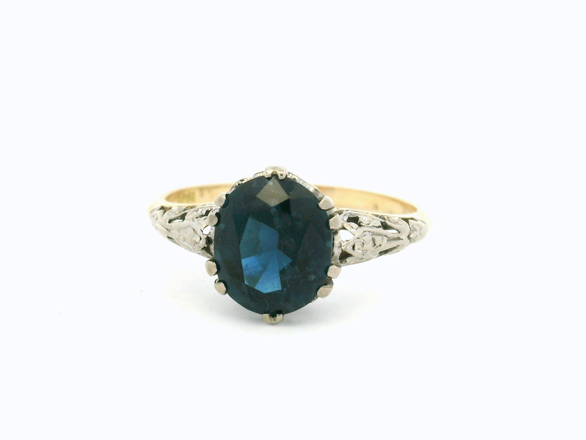 ART DECO BLUE TOURMALINE RING 18ct GOLD