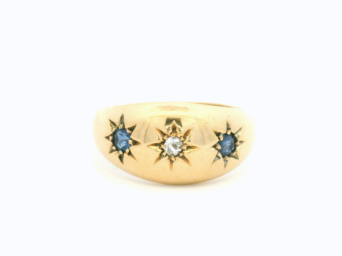 ANTIQUE EDWARDIAN 1912 STAR SET DIAMOND & SAPPHIRE RING 18ct GOLD