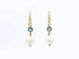 VINTAGE ESTATE TOPAZ & PEARL EARRINGS 14ct GOLD