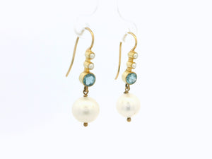 VINTAGE ESTATE TOPAZ & PEARL EARRINGS 14ct GOLD