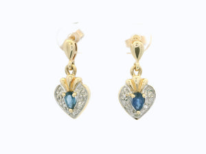 VINTAGE ESTATE SAPPHIRE & DIAMOND EARRINGS 9ct GOLD