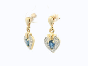 VINTAGE ESTATE SAPPHIRE & DIAMOND EARRINGS 9ct GOLD