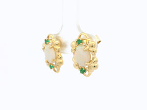 RETRO SOLID OPAL & EMERALD EARRINGS 14ct GOLD