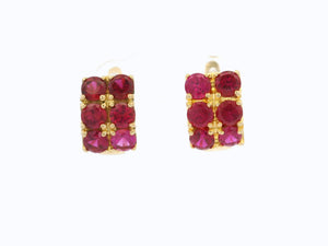 VINTAGE SYNTHETIC PINK SAPPHIRE EARRINGS 14ct GOLD