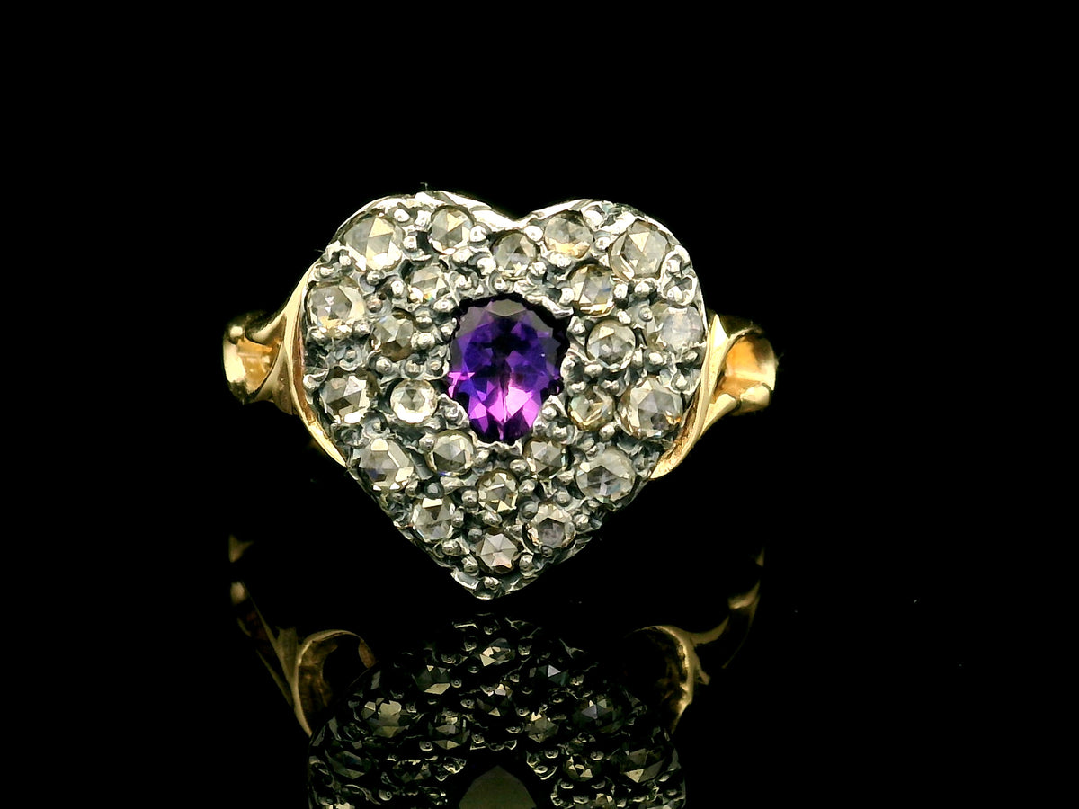 ANTIQUE STYLE AMETHYST &amp; DIAMOND RING 9ct GOLD