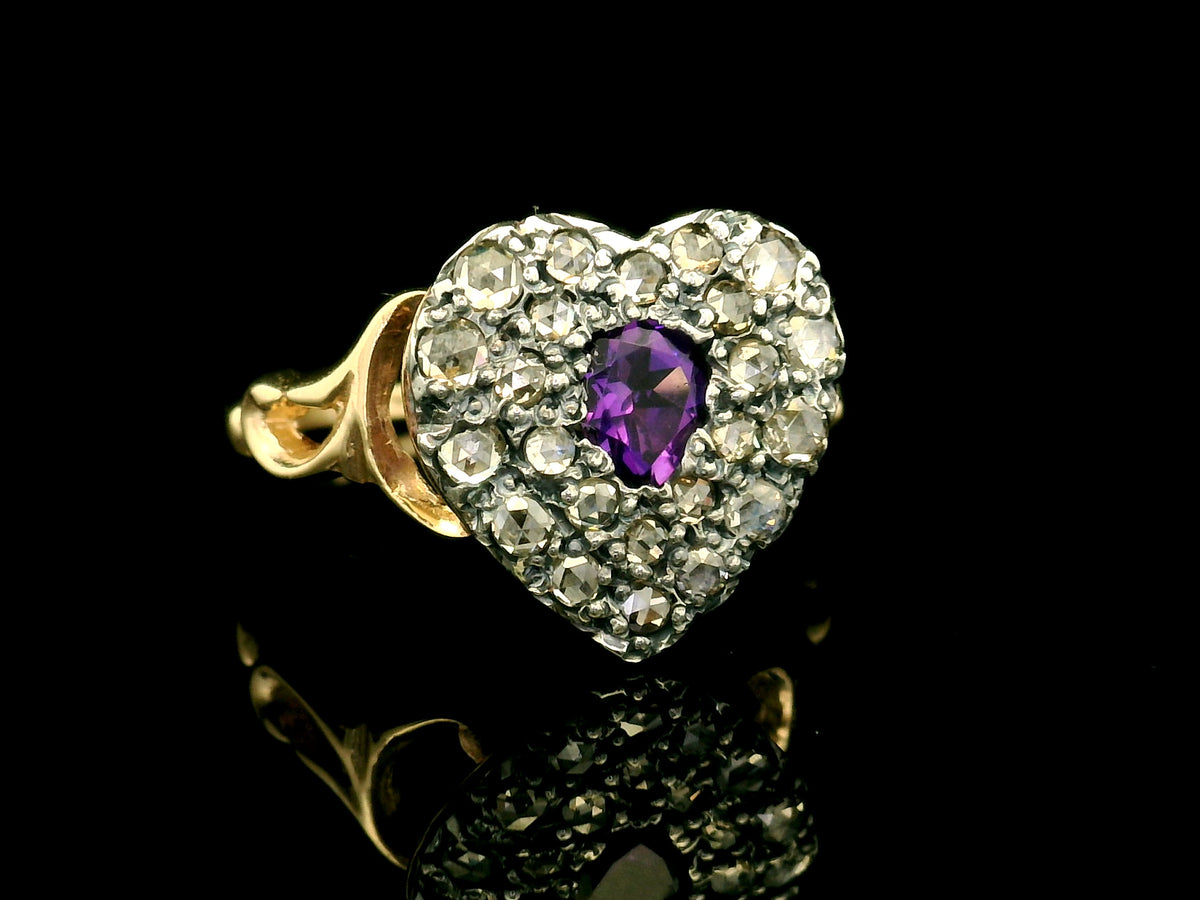 ANTIQUE STYLE AMETHYST &amp; DIAMOND RING 9ct GOLD