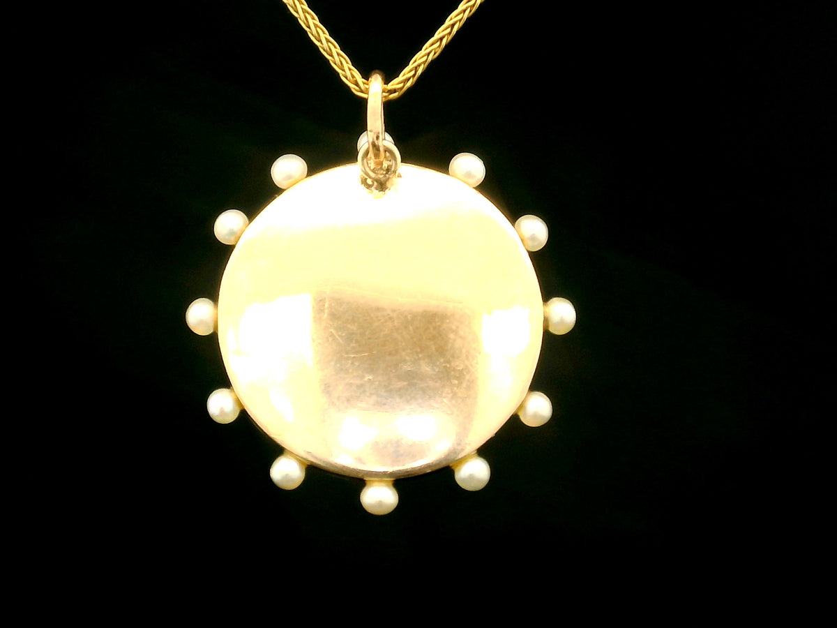 ANTIQUE GEORGIAN ENAMEL DIAMOND &amp; SEED PEARL PENDANT 18ct GOLD