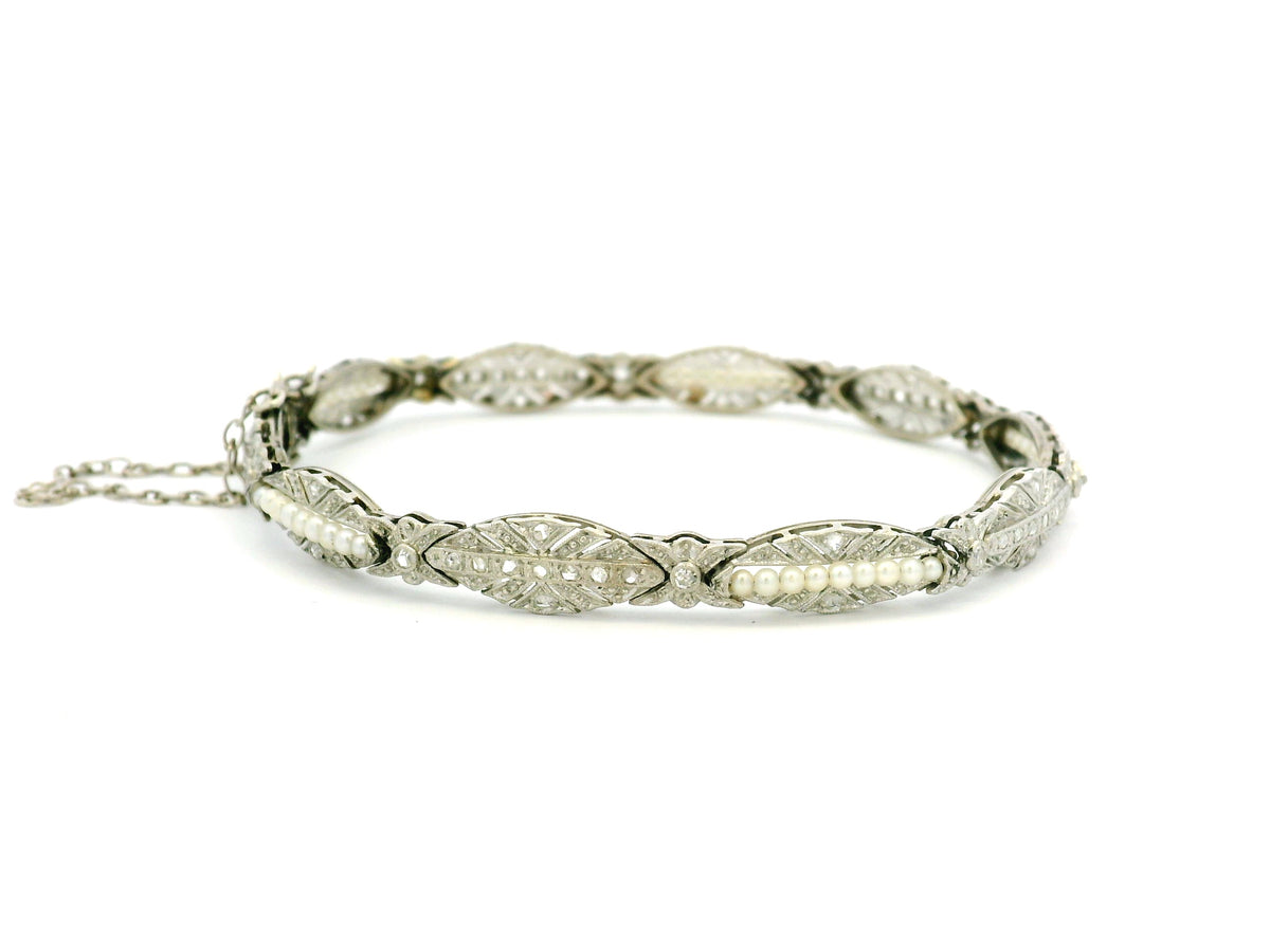 ART DECO DIAMOND &amp; PEARL BRACELET 9ct GOLD