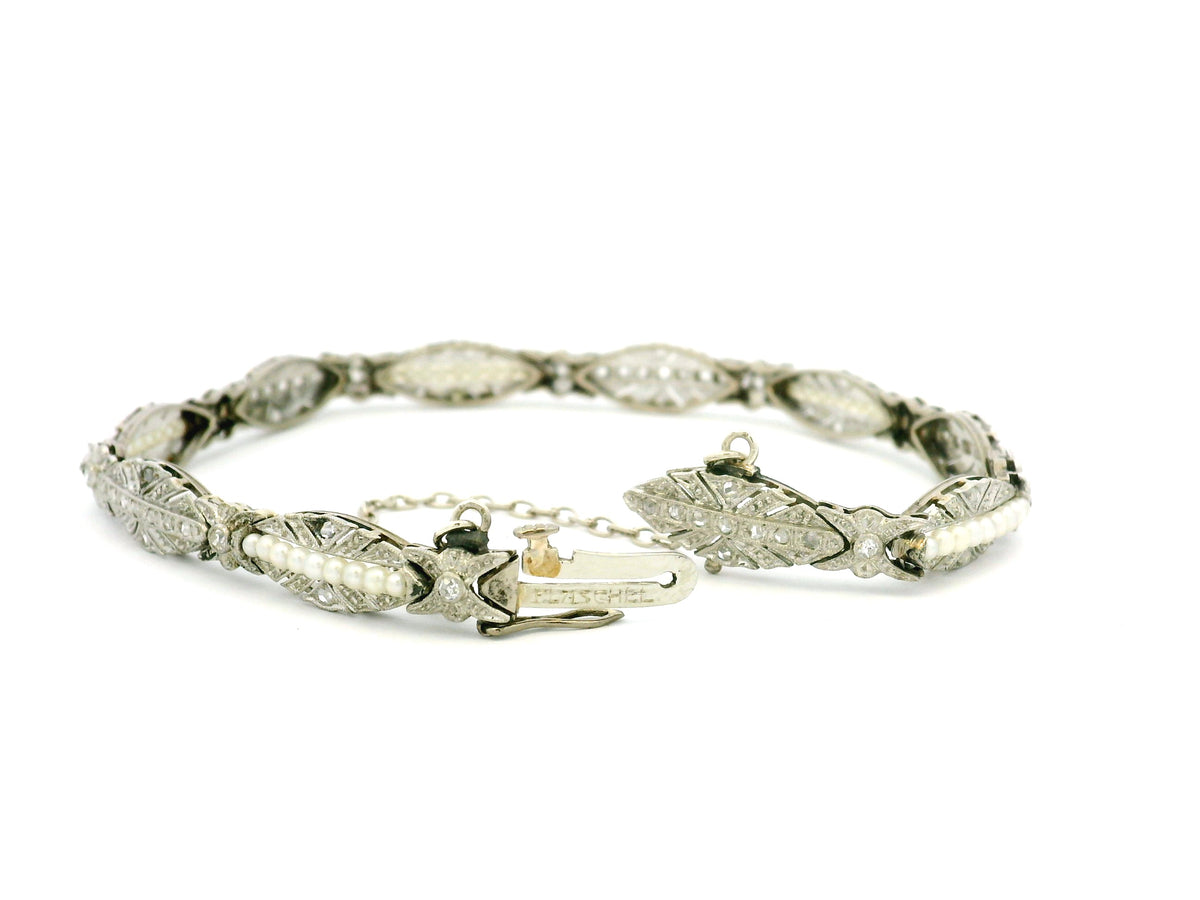 ART DECO DIAMOND &amp; PEARL BRACELET 9ct GOLD