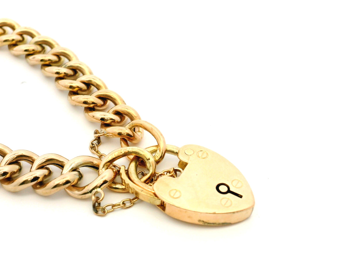 ANTIQUE VICTORIAN CURB LINK PADLOCK BRACELET 9ct GOLD