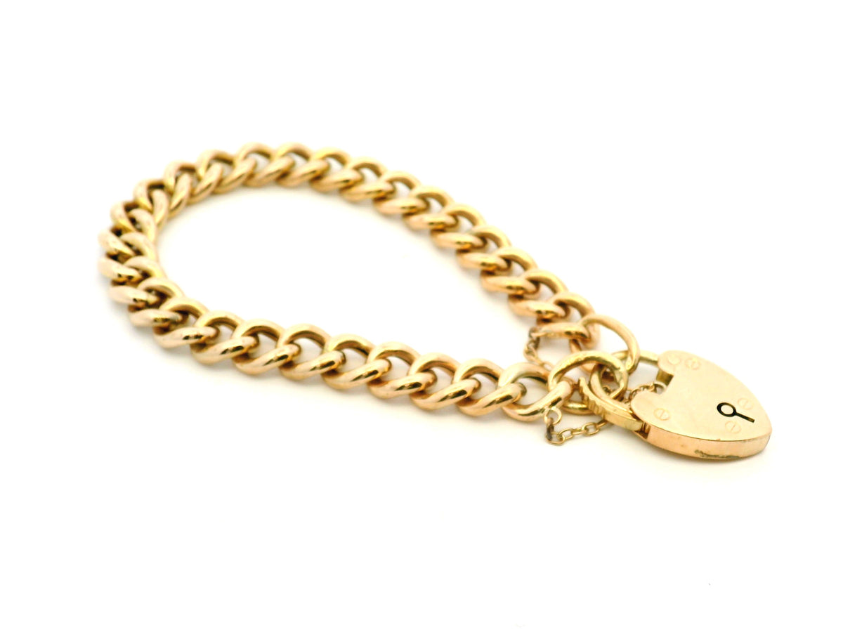 ANTIQUE VICTORIAN CURB LINK PADLOCK BRACELET 9ct GOLD