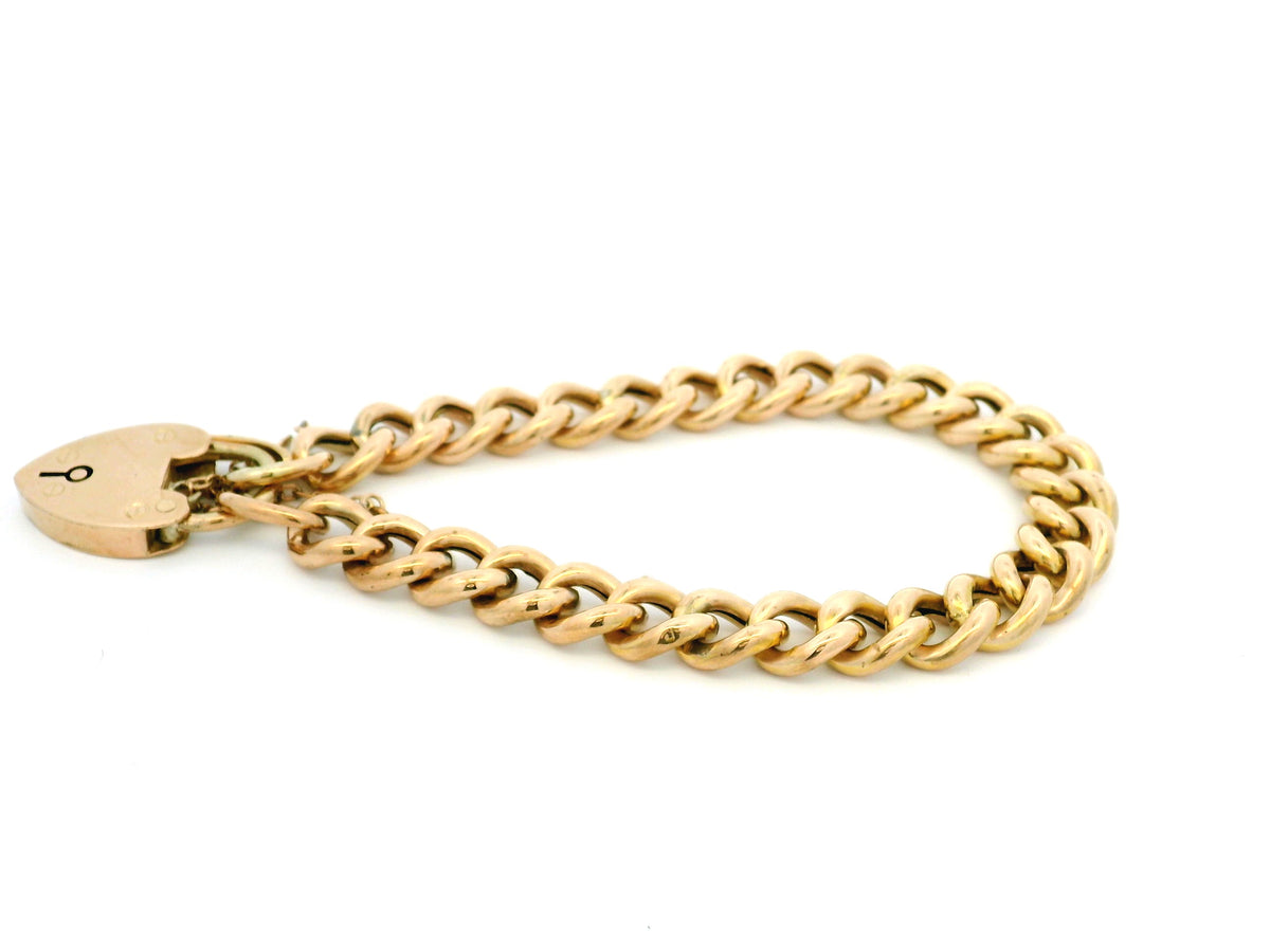 ANTIQUE VICTORIAN CURB LINK PADLOCK BRACELET 9ct GOLD