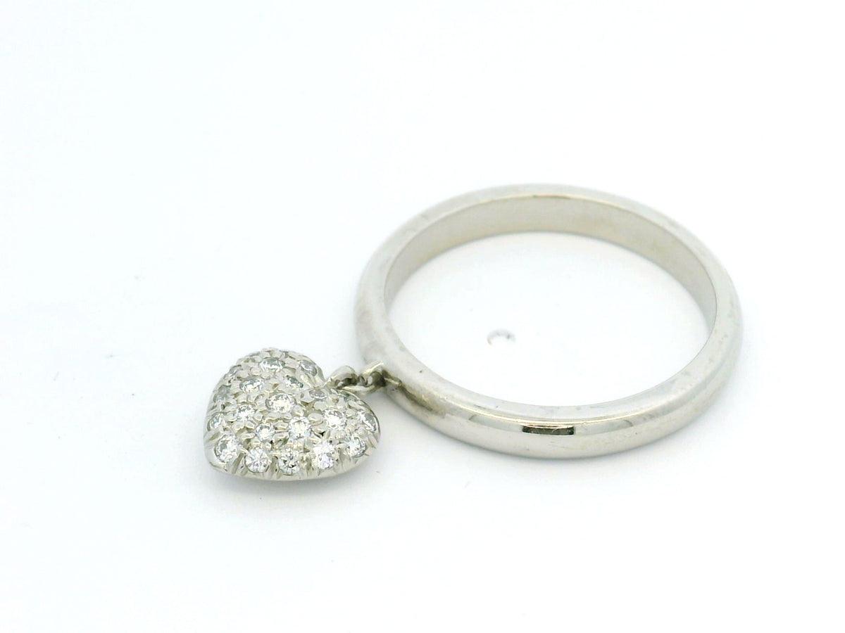 RETRO TIFFANY &amp; Co PAVE DIAMOND HEART CHARM RING PLATINUM