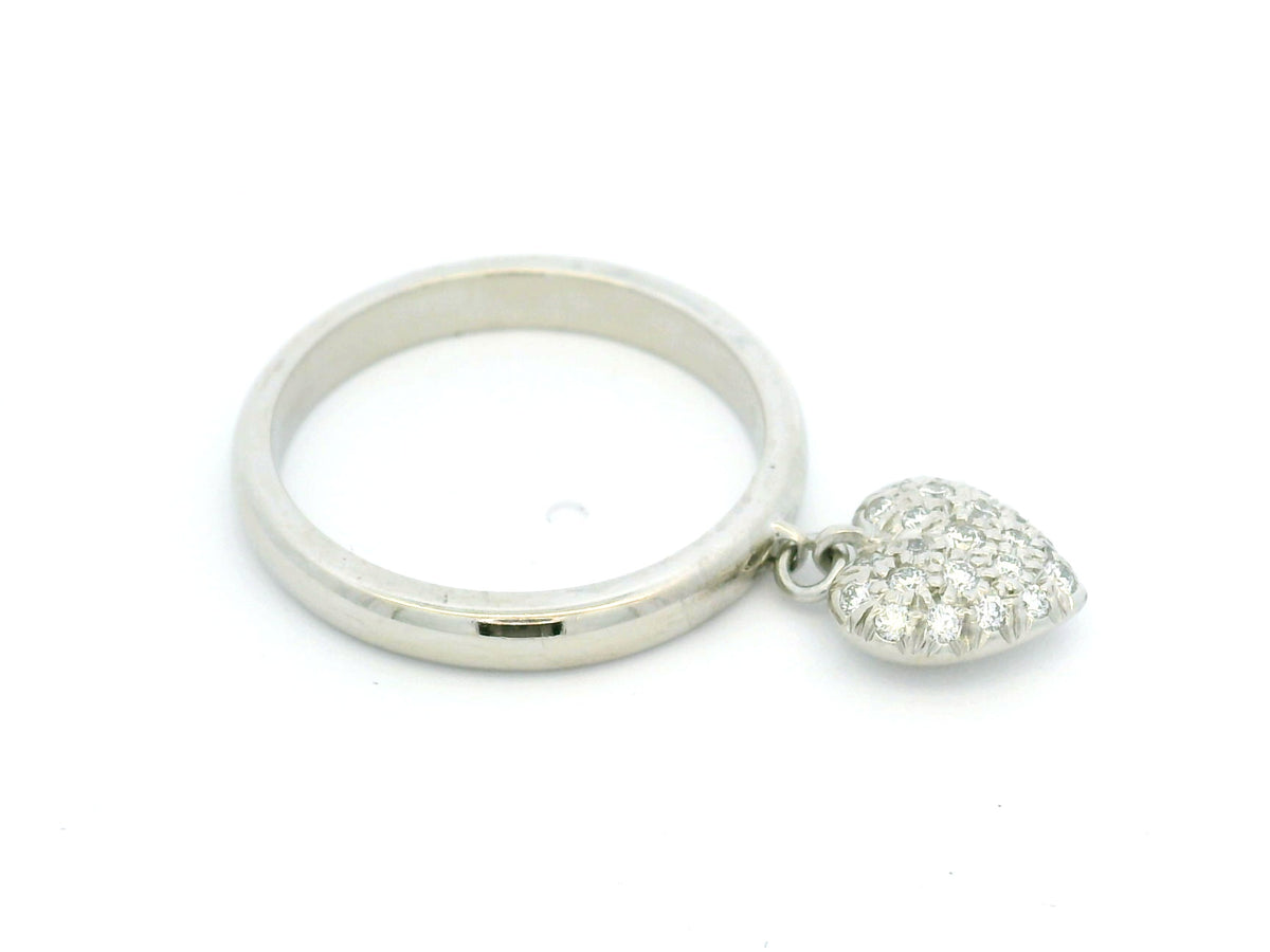 RETRO TIFFANY &amp; Co PAVE DIAMOND HEART CHARM RING PLATINUM