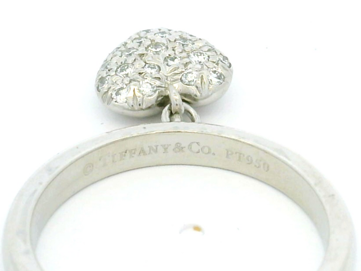 RETRO TIFFANY &amp; Co PAVE DIAMOND HEART CHARM RING PLATINUM