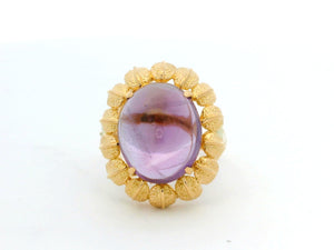 RETRO MID-CENTURY CABOCHON AMETHYST RING 18ct GOLD