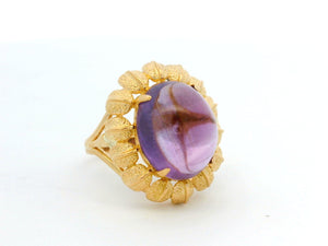 RETRO MID-CENTURY CABOCHON AMETHYST RING 18ct GOLD