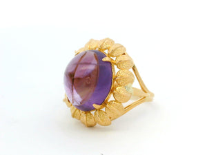 RETRO MID-CENTURY CABOCHON AMETHYST RING 18ct GOLD