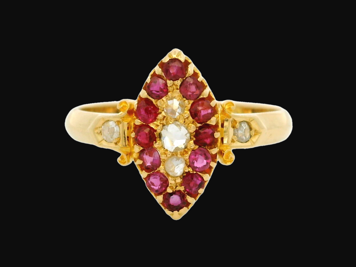 ANTIQUE EDWARDIAN 1901 RUBY &amp; DIAMOND RING 18ct GOLD