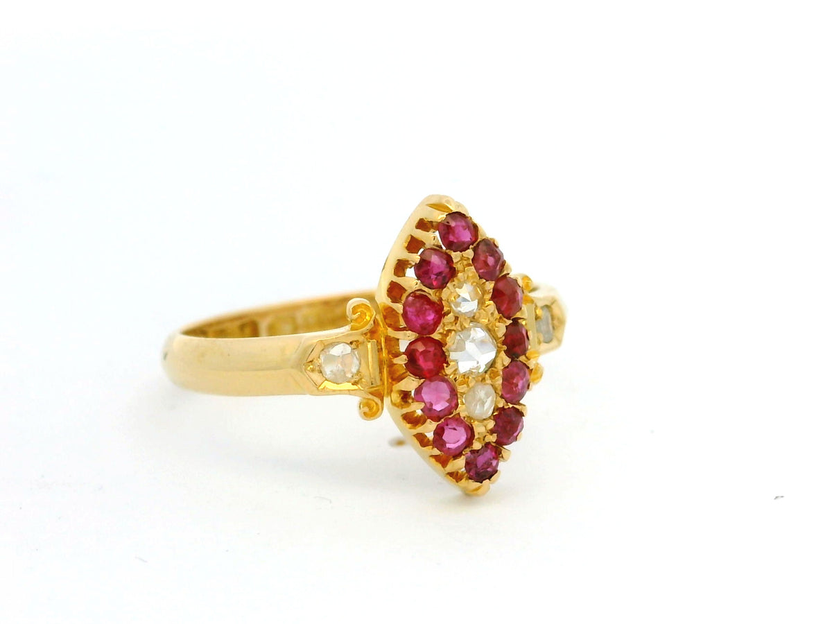 ANTIQUE EDWARDIAN 1901 RUBY &amp; DIAMOND RING 18ct GOLD