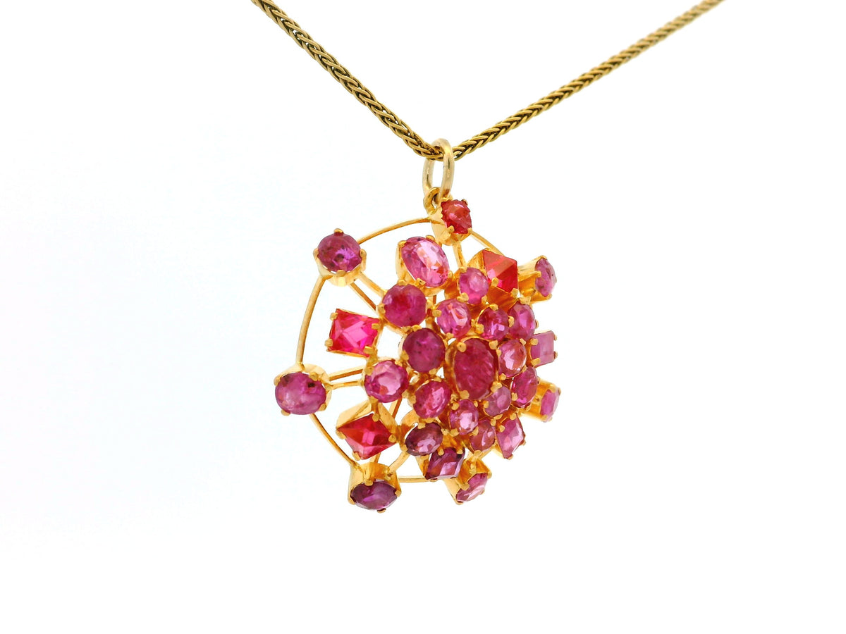 VINTAGE ESTATE RUBY ‘SPUTNIK’ PENDANT 18ct GOLD