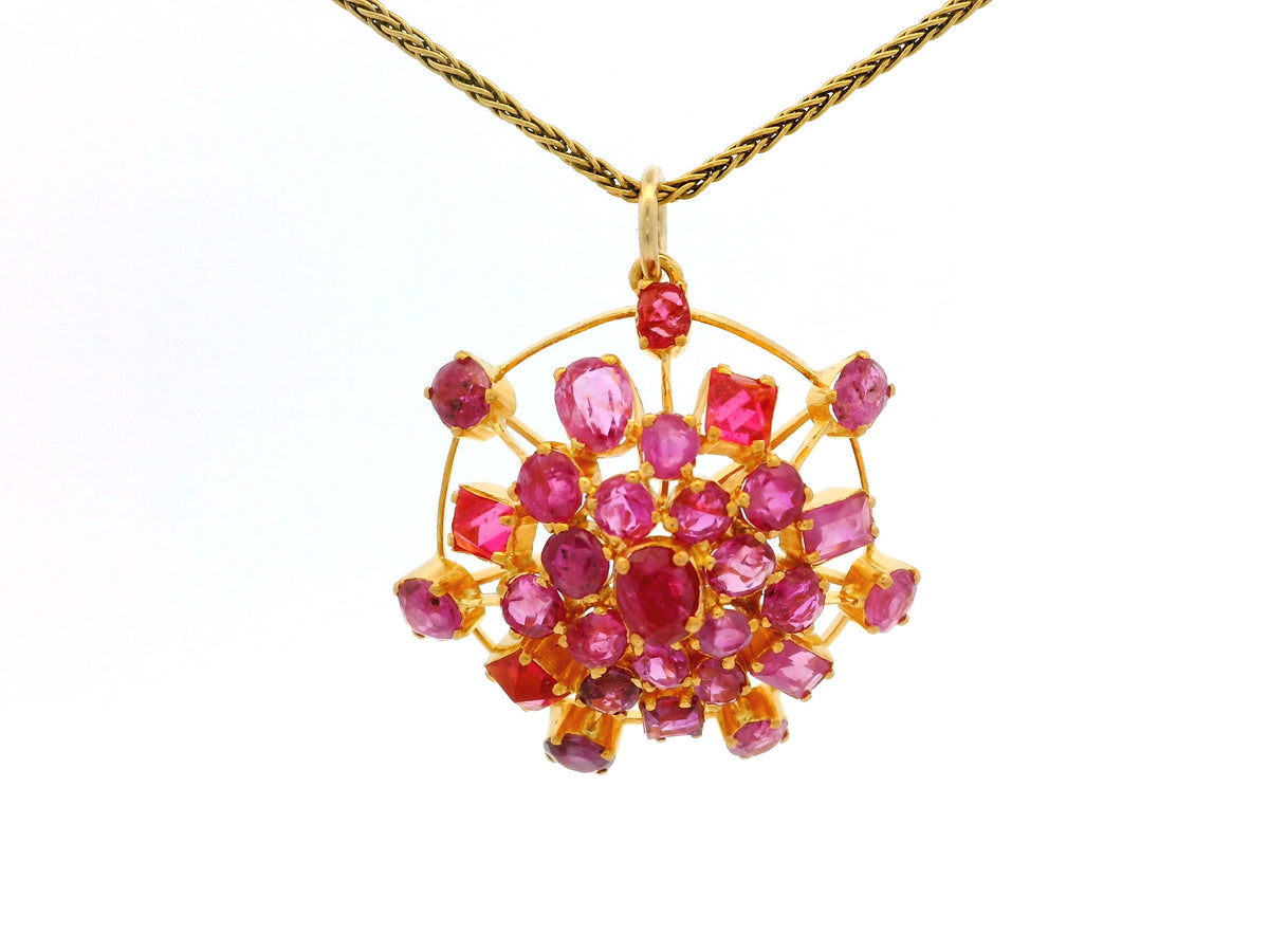 VINTAGE ESTATE RUBY ‘SPUTNIK’ PENDANT 18ct GOLD
