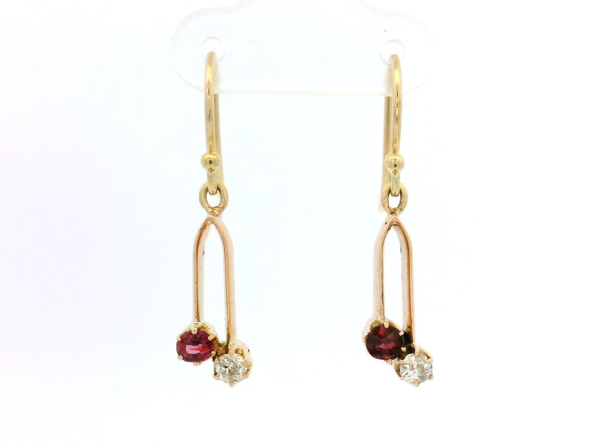 ANTIQUE VICTORIAN RUBY &amp; DIAMOND EARRINGS 9ct GOLD