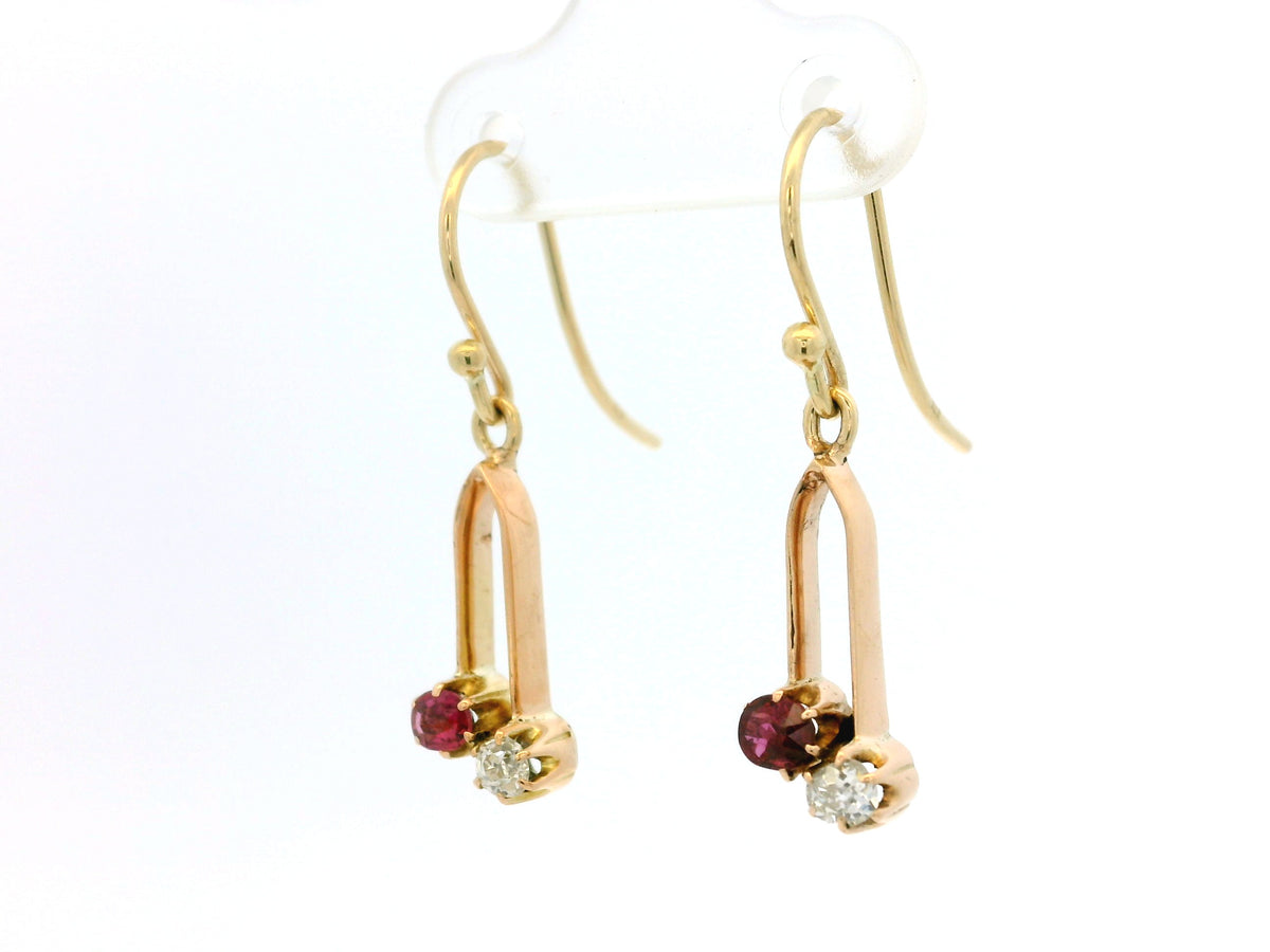 ANTIQUE VICTORIAN RUBY &amp; DIAMOND EARRINGS 9ct GOLD