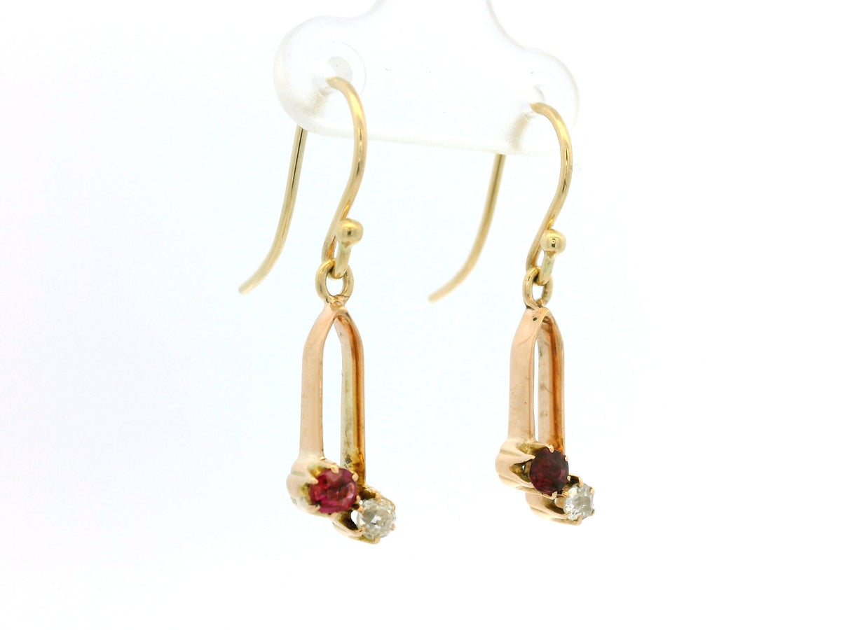 ANTIQUE VICTORIAN RUBY &amp; DIAMOND EARRINGS 9ct GOLD