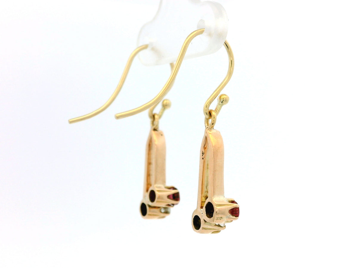 ANTIQUE VICTORIAN RUBY &amp; DIAMOND EARRINGS 9ct GOLD